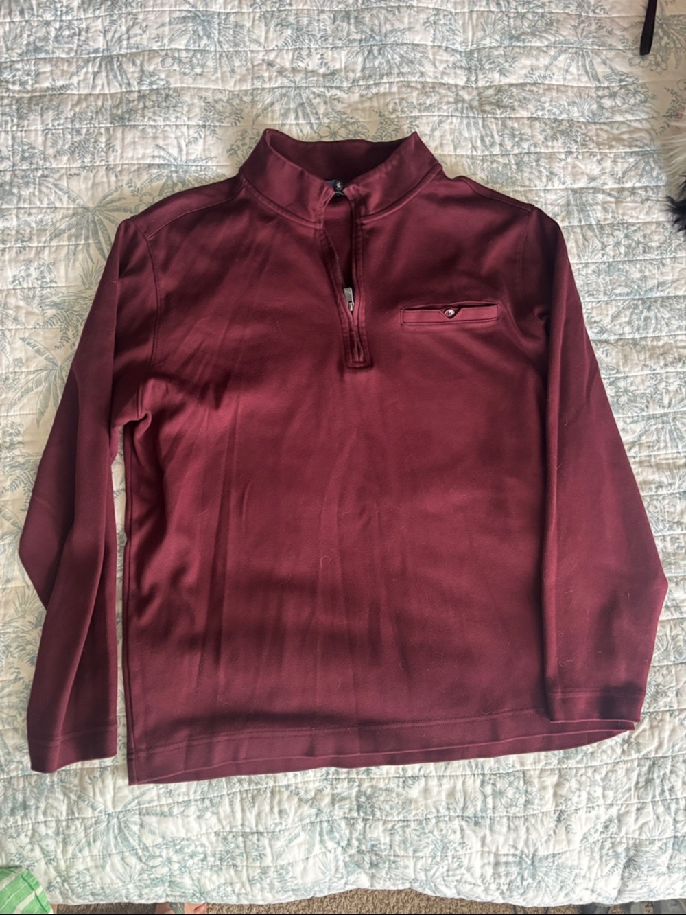 HART SCHAFFNER MARX Zip Neck Long SLV Maroon  Sz L